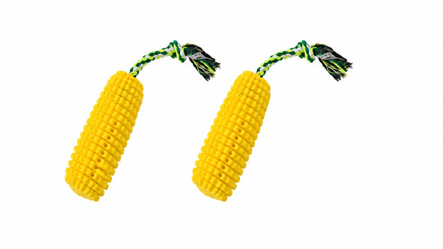 Front. PUPIHOM - 2-Pack Corn Shaped Squeak Durable Rubber Dental Dog Chew Toy With Rope - Yello.