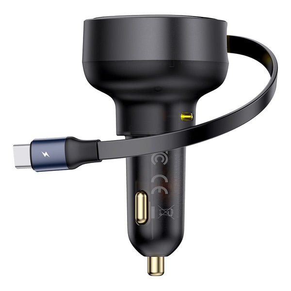 Baseus - Enjoyment Pro Car Charger C+Retractable Type-C Cable 60W Cluster - Black
