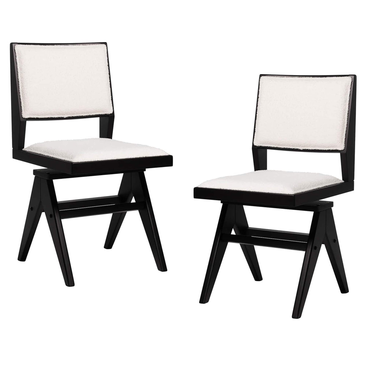 Costway - Mid Century Modern Dining Chairs Set of 2 Faux Shearling Upholstered Dinner Chairs - Black + White