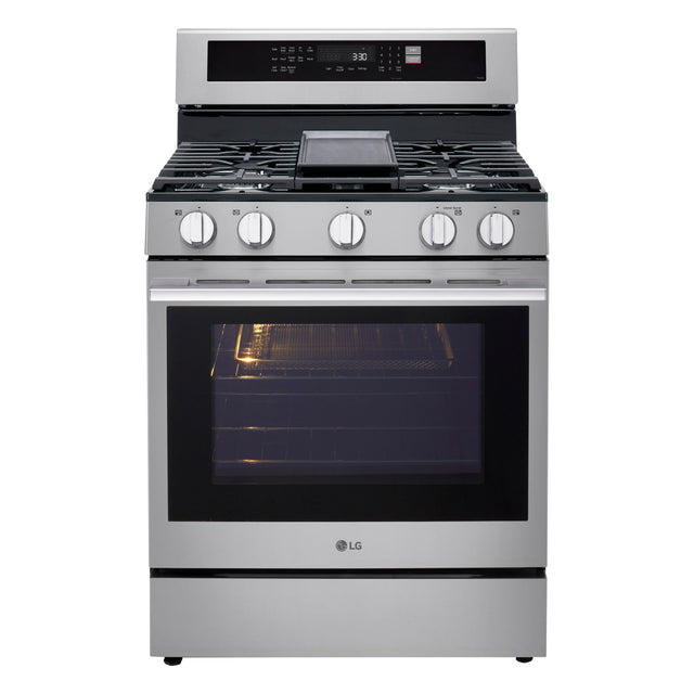 Front. LG - 30-in Wide 6.3 Cu. Ft. Freestanding Gas True Convection Smart Range with 5 Burners, Air Fry and UltraHeat 20K Burner - PrintProof Stainless Steel.