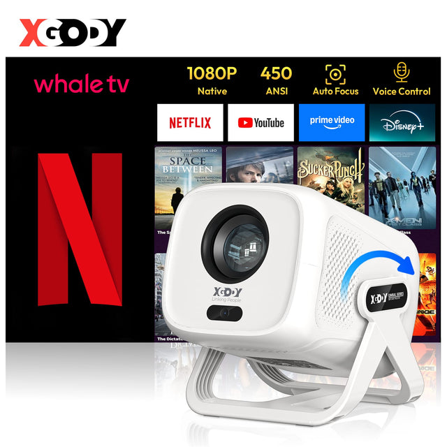 XGODY 1080P 450 ANSI Auto Focus Voice Control NETFLIX YouTube prime video Disney+ - MELISSA LEO SPACE BETWEEN - Sucker Punch MEN - The Dictator - XGODY