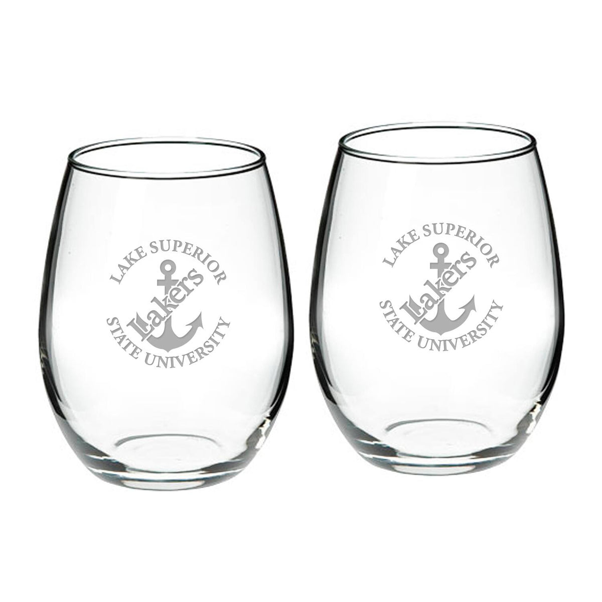 Jardine - Lake Superior State Lakers Team Logo Two-Piece 21oz. Stemless Wine Glass Set - Multicolor