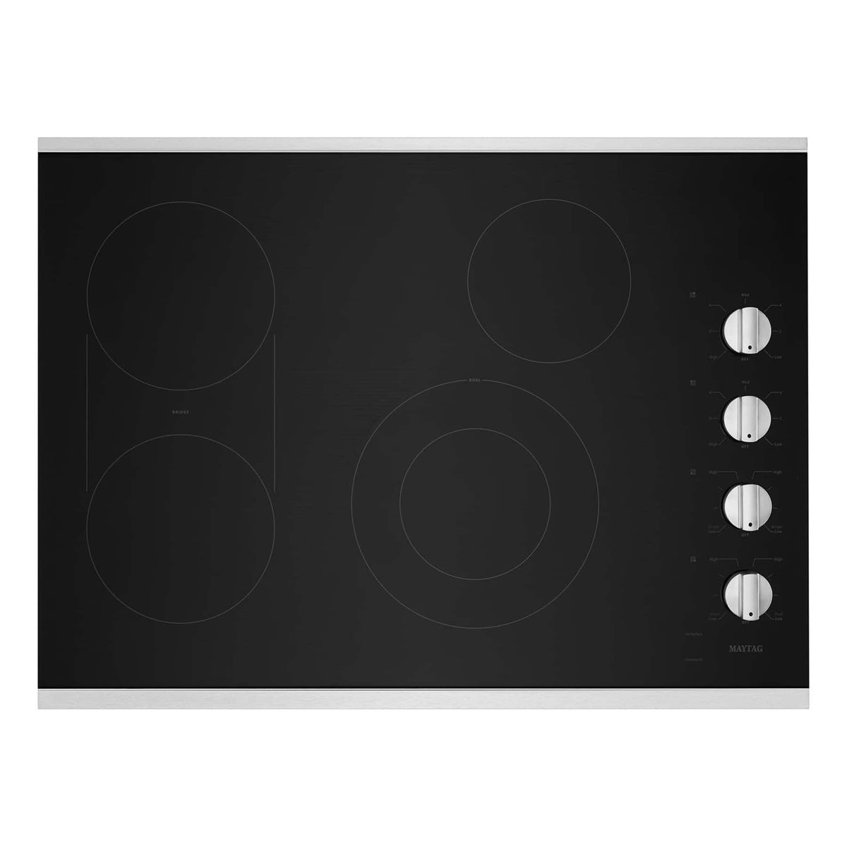 Maytag - 30 inch Wide 4 element Electric Cooktop with Reversible Grill and Griddle and Die-cast Metal Knobs - Stainless Steel