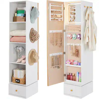 Best Choice Products - Rotating Mirror w/ Storage Cabinet, Swivel Jewelry Armoire, Shelves, Hooks