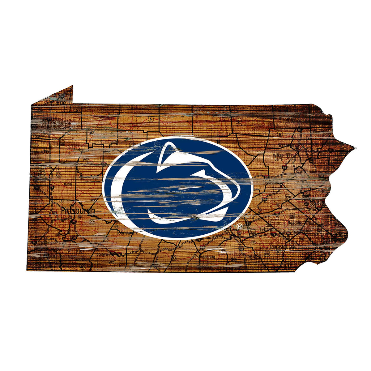 Fan Creations - Penn State Nittany Lions 23.5" x 23.5" Distressed State with Logo Sign - Multicolor