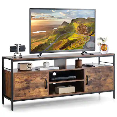 Costway - Industrial TV Stand for TVs up to 65'' Media Center w/ Cabinets & Adjustable Shelf