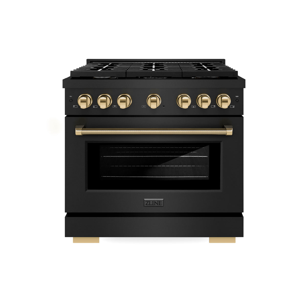 ZLINE - 36 in. Wide 6 Burner Autograph 5.2 cu. ft. Freestanding Paramount Dual Fuel Range with Gold Helix Handle - Black Stainless Steel
