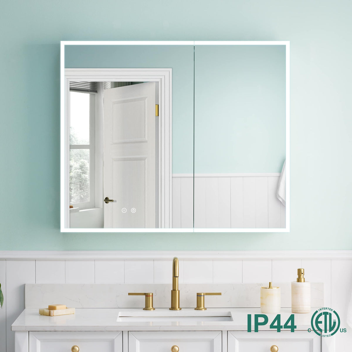 WELLFOR - 36 in. W x 30 in. H Rectangular Aluminum Recessed/Surface Mount Medicine Cabinet with Mirror and Lighted - Silver