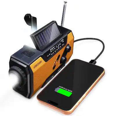 FosPower - Solar Hand Crank Emergency Radio with Flashlight Cell Phone Charger, AM/FM/NOAA Weather Radio Power Bank, IPX3 SOS Alarm
