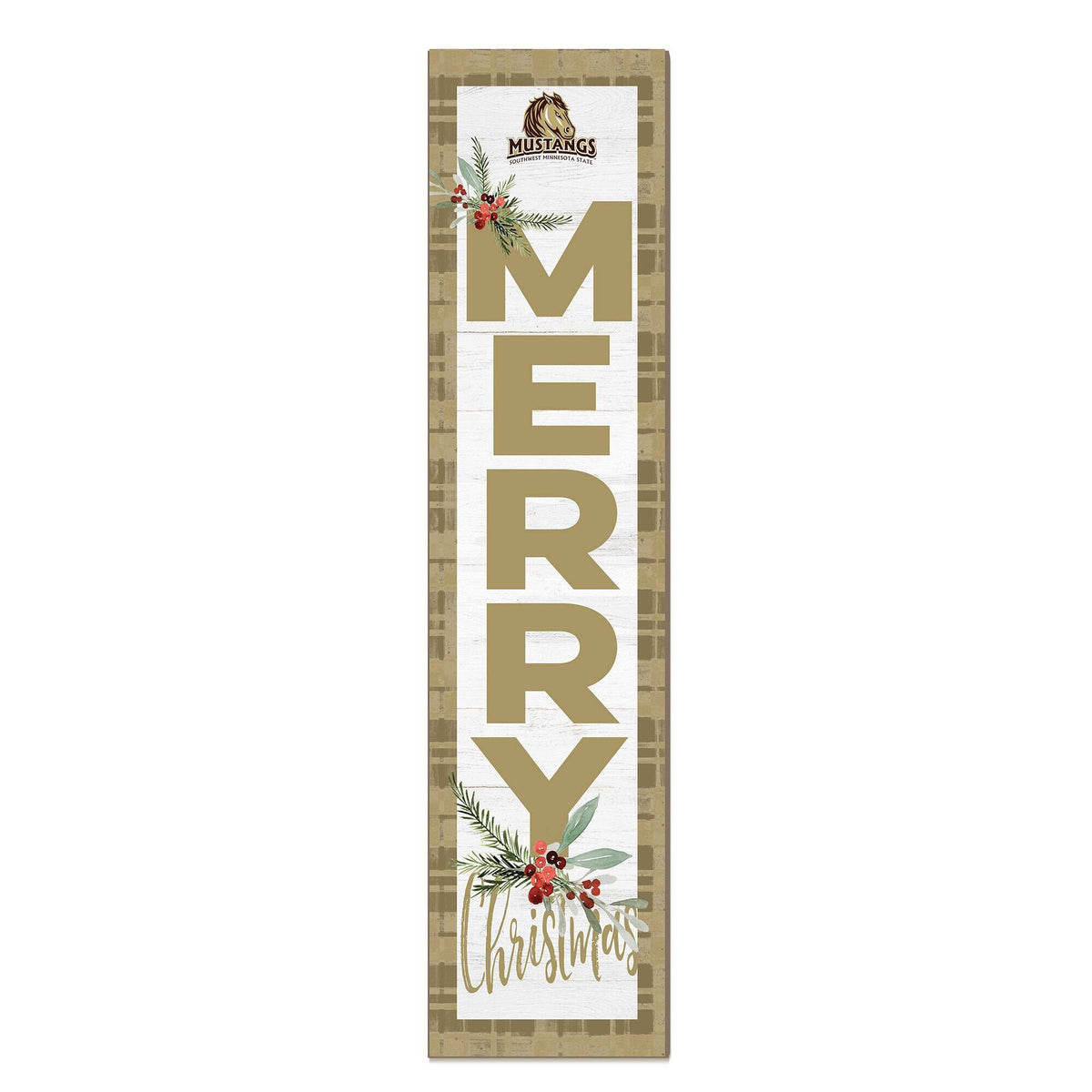 Jardine - Southwest Minnesota State Mustangs 12'' x 48'' Outdoor Merry Christmas Leaner - White