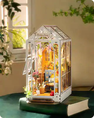 Robotime - Rolife DIY Book Nook Kit Garden House, DIY Miniature Booknook Kit 3D Creative Decorative Bookend Bookshelf Insert