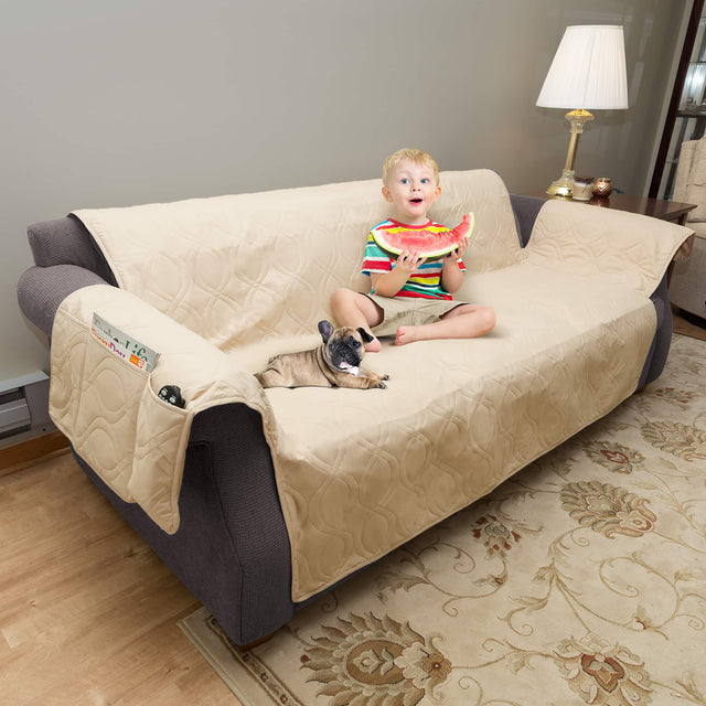 Front. PetMaker - Couch Cover 100% Waterproof Sofa Cover for Pets 3-Cushion Pet Furniture Protector with Non-Slip Straps and Pockets - Tan.
