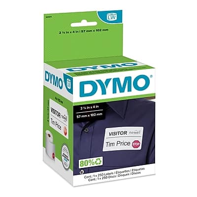 DYMO - LabelWriter Time Expiring Name Badge Labels, 4" x 2-1/4", 250 Labels/Roll - Black On White