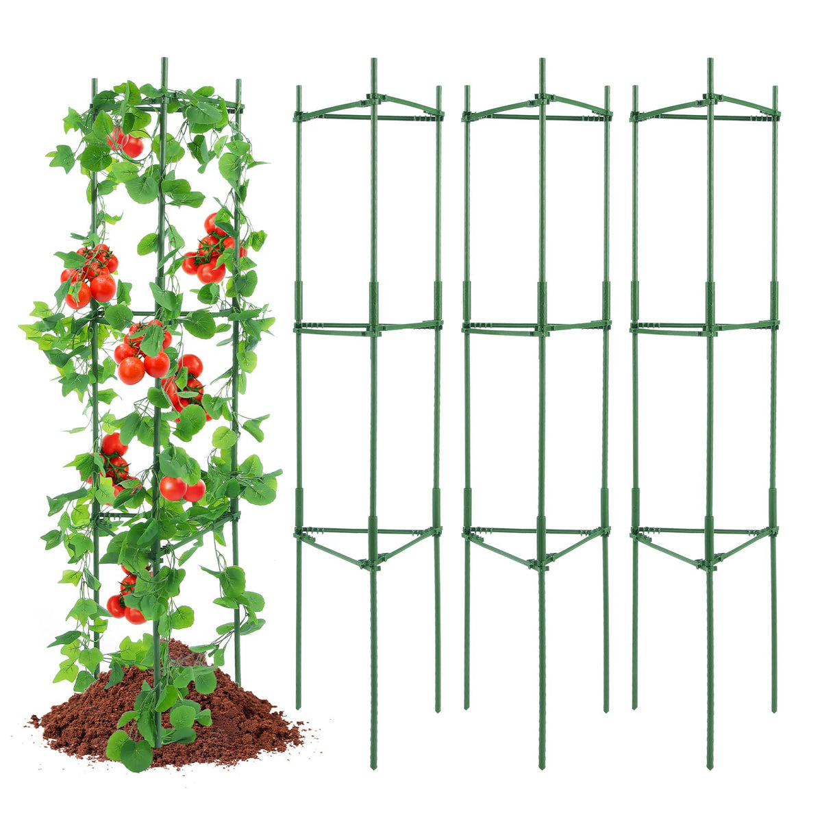 VEVOR - 4 Packs Tomato Cages for Garden, 63 inch Tomato Trellis Plant Stakes Support, Stackable Tall Plant Support Cage - Green