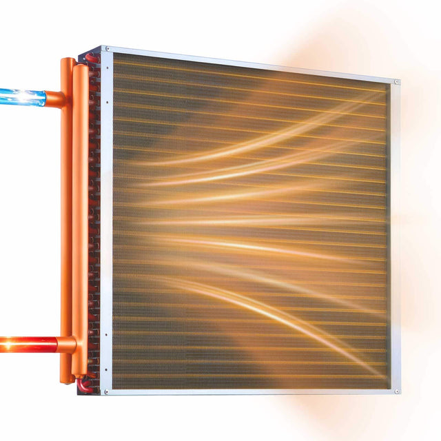 Front. VEVOR - Water to Air Heat Exchanger, 24 x 24 in Finned Tube HVAC Heat Exchanger Coil with Copper Tubes & Aluminum Fins, 225K BTU - Red-brown;Silver.