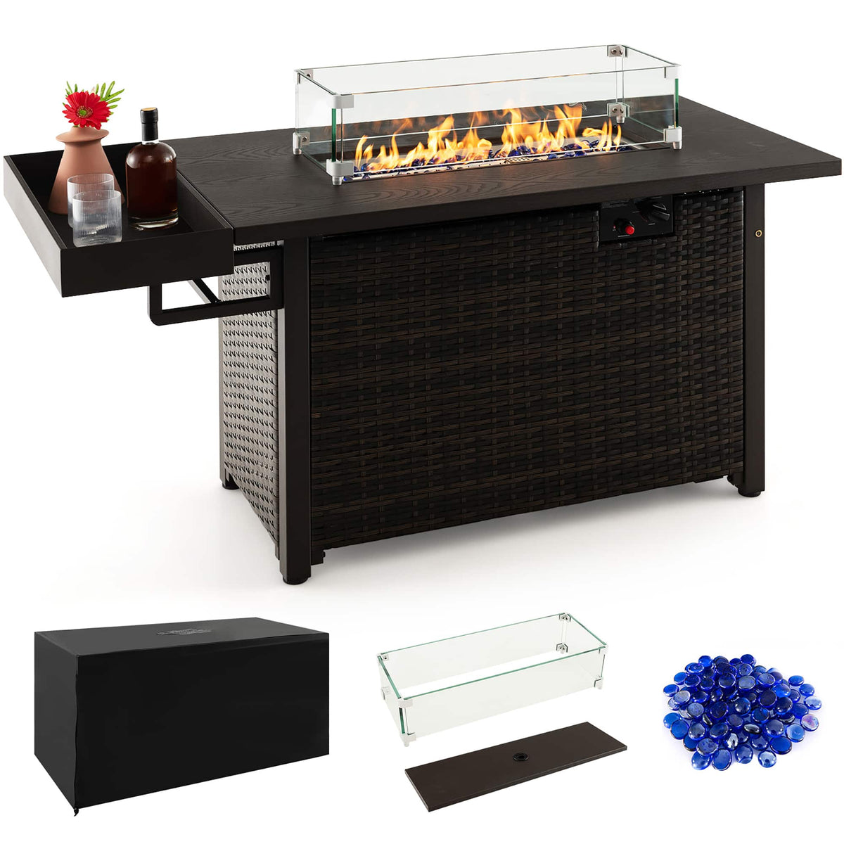 Gymax - Propane Gas Fire Pit Table 52 Inch Propane Fire Pit w/ Wind Guard 50,000 BTU Heat Output - Brown