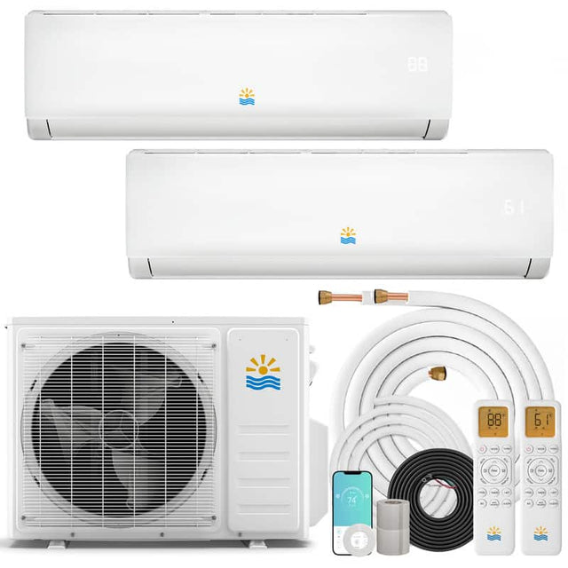 Front. Etust - Etust 20000 BTU Dual Zone Mini Split AC/Heating System 9K+9K 23 SEER2 Inverter Air Conditioner with WiFi, 208/230V - White.