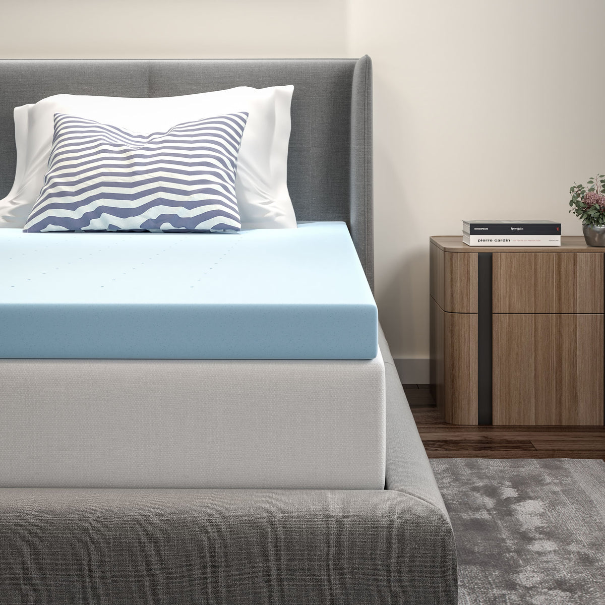 Emma + Oliver - 3 Inch Gel Infused Cool Touch CertiPUR-US Certified Memory Foam Topper - Blue
