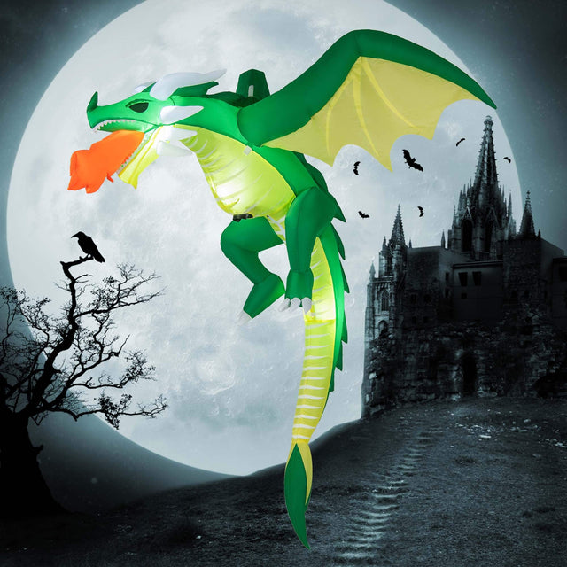 Front. Costway - Costway 5 FT Hanging Halloween Inflatable Fire-breathing Dragon Flying Decoration Yard - Green/Yellow.