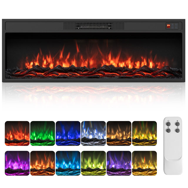 Front. Costway - Costway 40" Recessed Electric Fireplace Heater with Adjustable Flame Colors & Brightness - Black 40".