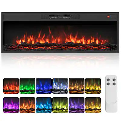 Costway - 40" Recessed Electric Fireplace Heater with Adjustable Flame Colors & Brightness