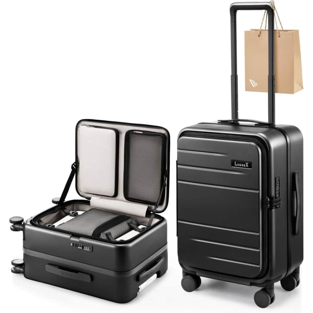 LUGGEX - 20 Inch Carry On Luggage Top Opening, Aluminum Frame PC Hardside Suitcase FLA - LX-FX - Black