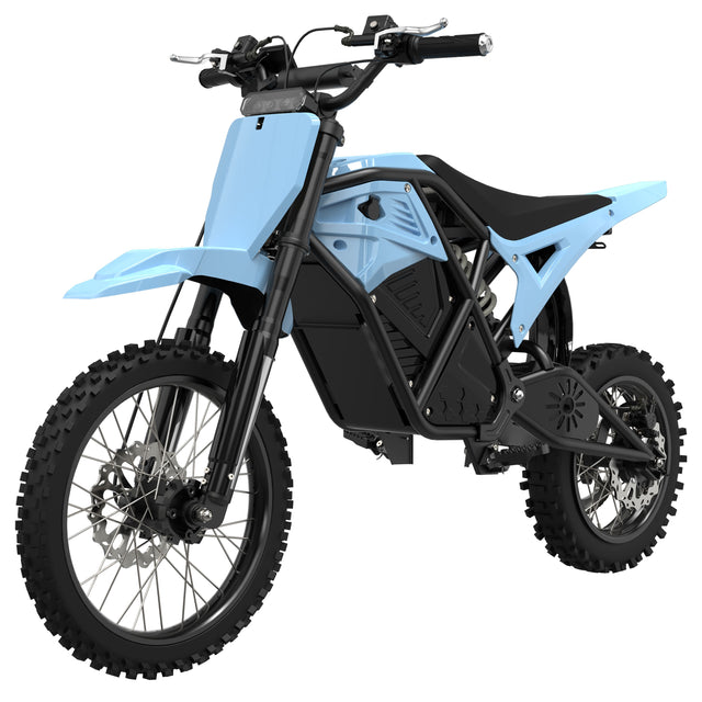 Front. Eskute - Electric Dirt Bike - 3500W Peak Mid-Drive Motor, 53-Mile Range, Hydraulic Nitrogen Suspension, with Helmet - Light Blue.