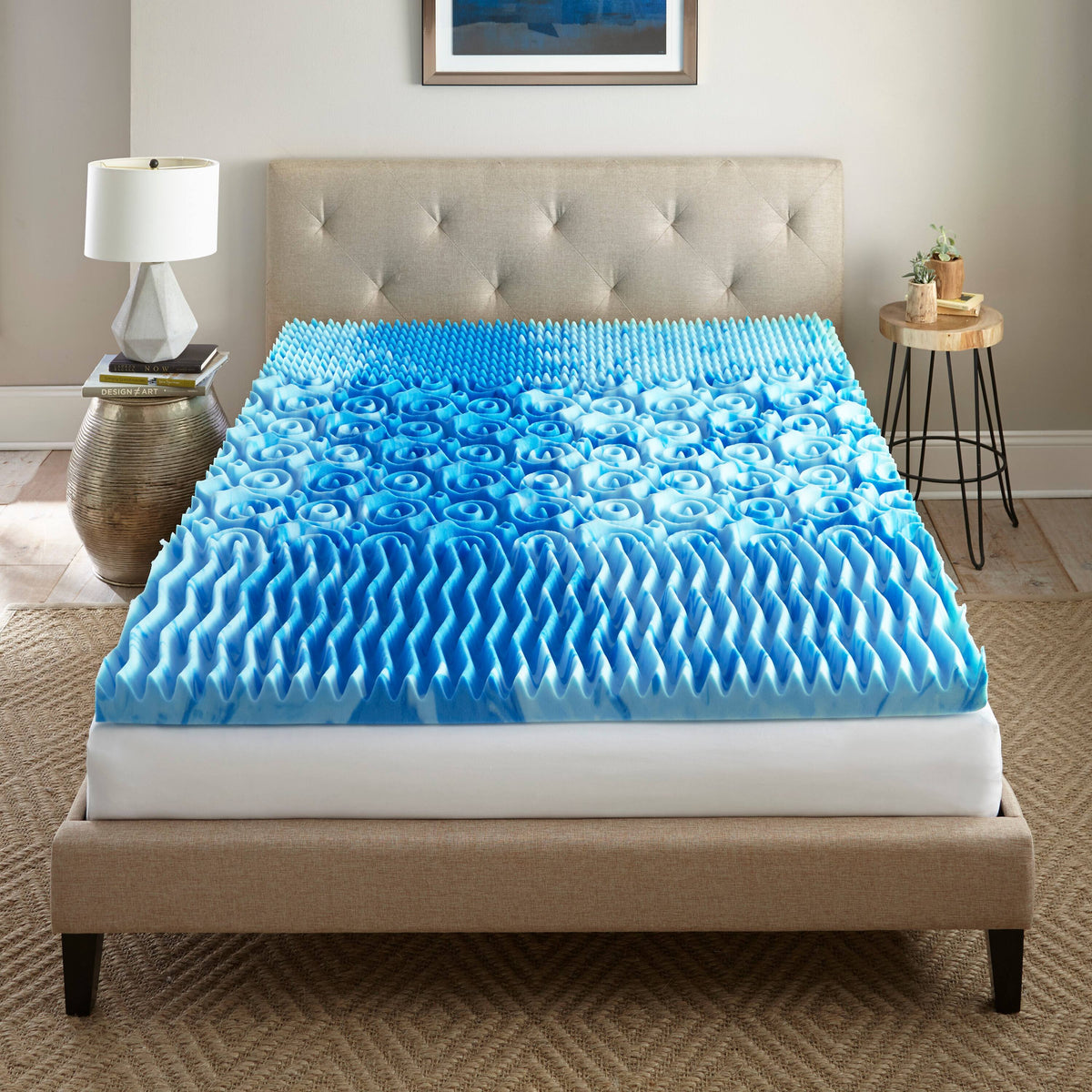Nautica - 3 Inch GelLux Memory Foam Cooling Mattress Topper - WHITE/BLUE