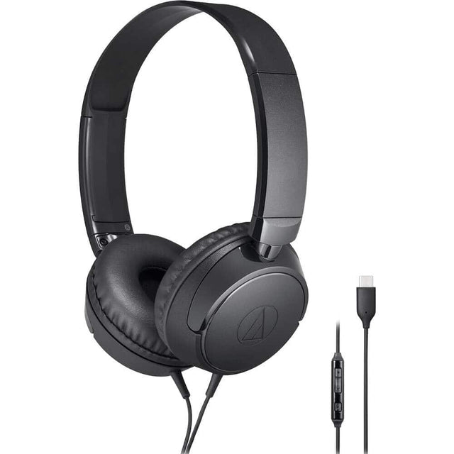 Front. Audio-Technica - Audio Technica ATHS120CBK USB-C On-Ear Wired Headphones - Black - Black.