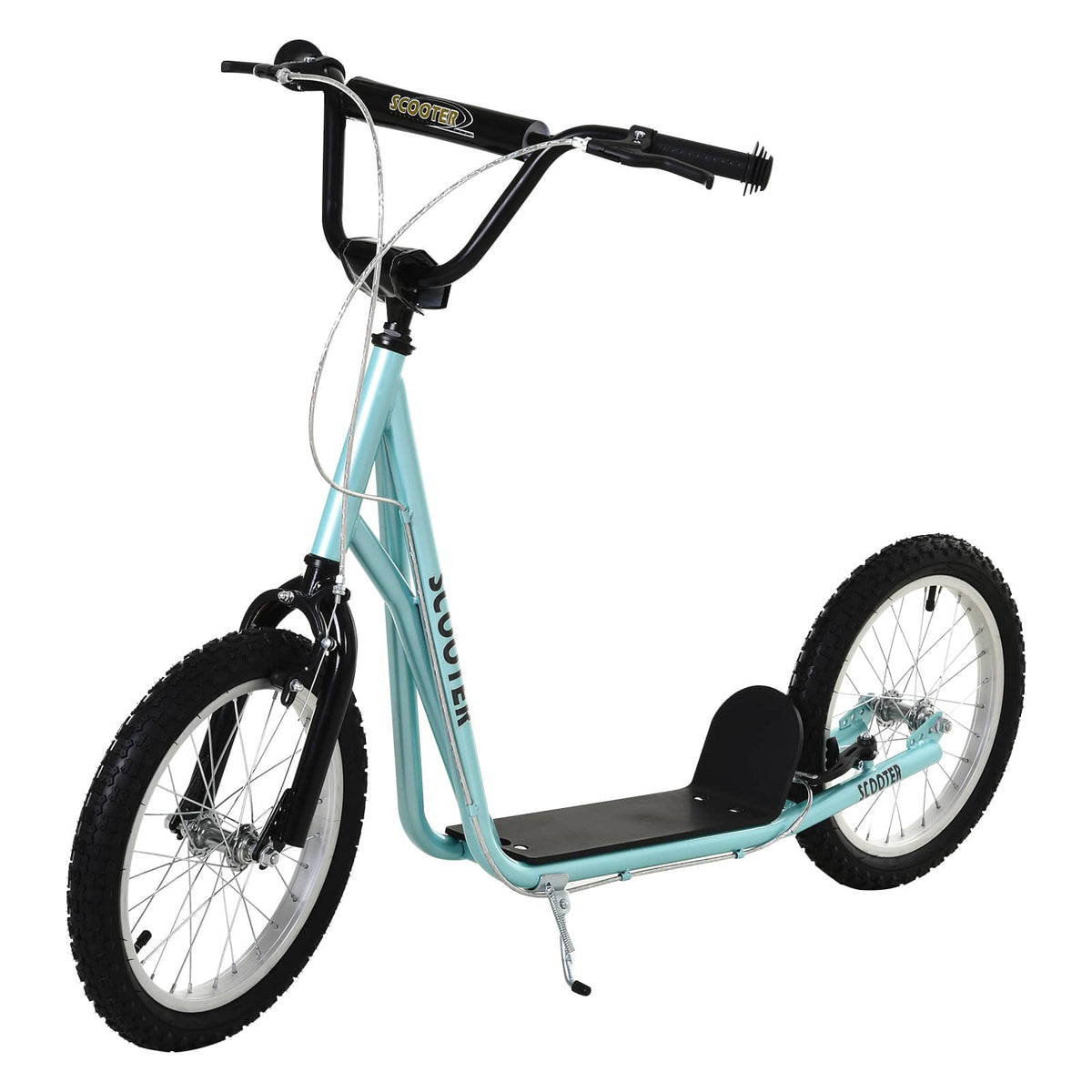 Aosom - Youth Kick Scooter for kids 5+, adjustable handlebar, 16" front & rear dual brakes, inflatable wheels - Blue