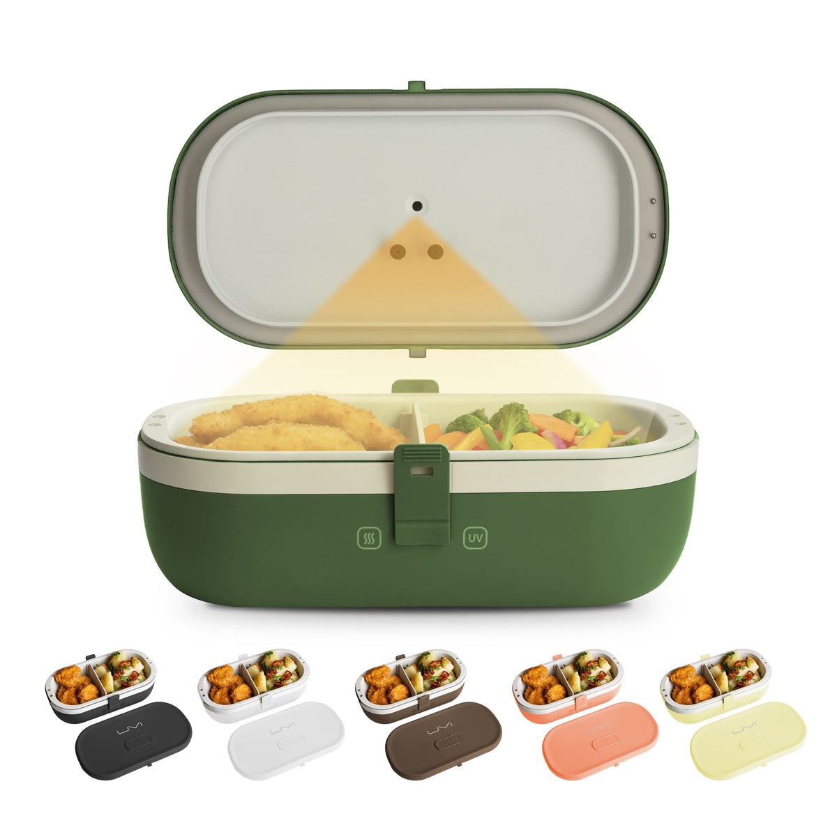 UVI - Plus Lunchbox – Portable Self-Heating Lunch Box with UV Sanitizer & USB-C Charging - Green Pea