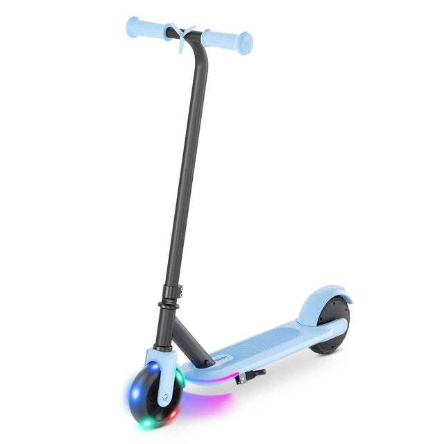 Angle. HiBoy - Hiboy KS1 Electric Scooter for Kids, LED Light-Up Wheels & Side Lights, 5 Mph Safe Speed, 6 Miles Range, Easy Kick-Start - Blue.