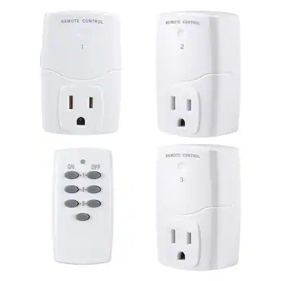 BN-LINK - Mini Wireless Remote Outlet Switch, Power Plug for Appliances & LED Lights, (1 Remote + 3 Outlets), 1250W