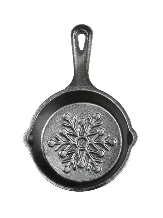 Front. Lodge - 3.5-Inch Mini Cast Iron Holiday Skillet, Snowflake Imprint - Black.