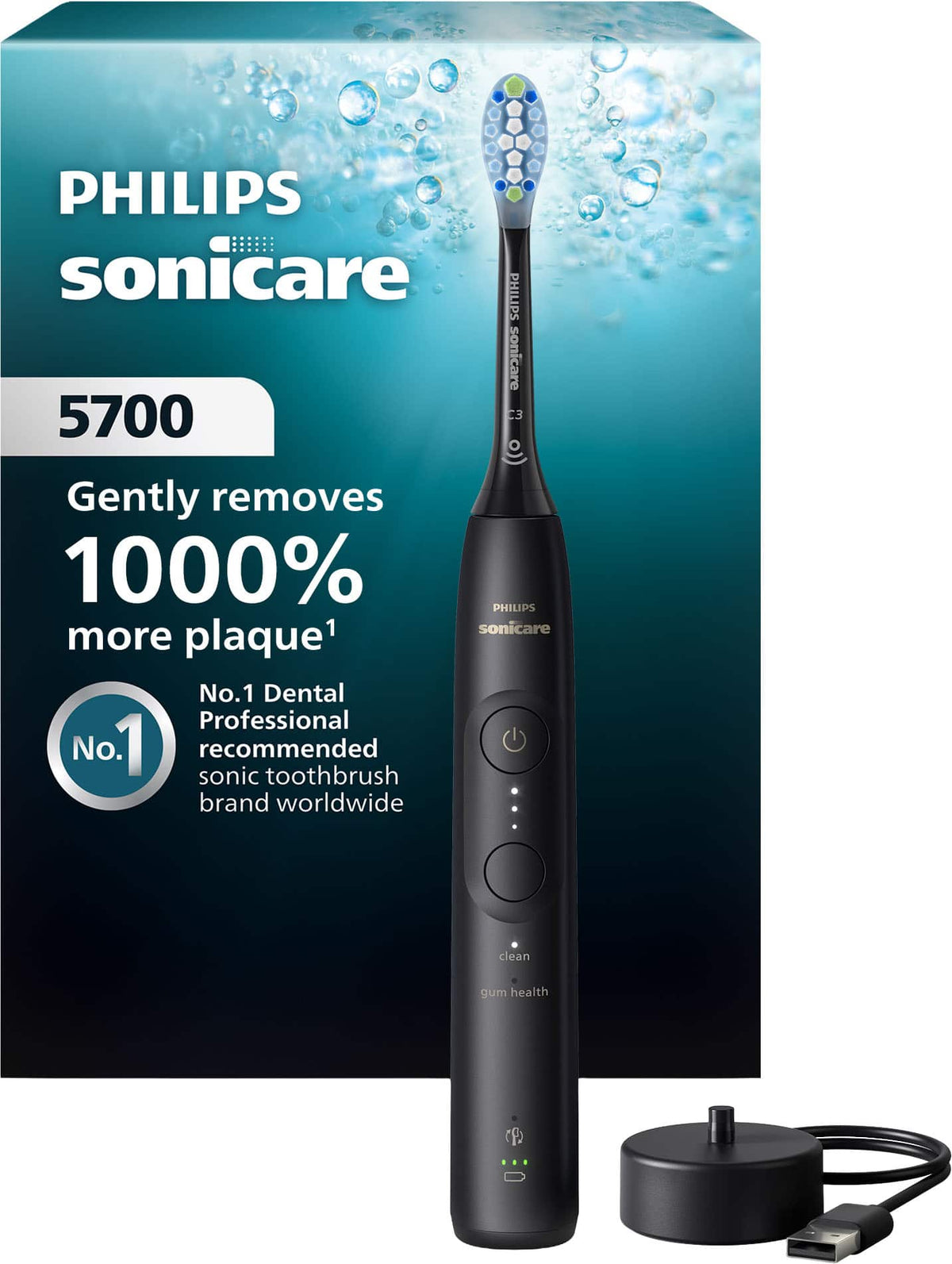 Philips Sonicare - 5700 Electric Toothbrush - Next-Generation Sonicare Technology, Pressure Sensor, 6 Brushing Settings - Black