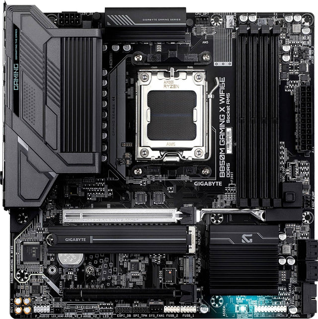 Gigabyte AORUS X570 Master Socket AM4 Gaming Motherboard

This is a close-up image of a computer motherboard, specifically a Gigabyte AORUS X570 Master Socket AM4 Gaming Motherboard. The motherboard is designed for the AMD Ryzen AM5 processor and features a variety of ports and connectors, including USB 3.0 and USB 2.0 ports, as well as an HDMI port. The motherboard also has an audio jack and a BIOS switch for easy access to the system's settings. The overall design of the motherboard is sleek and modern, m