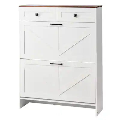 VEVOR - Shoe Cabinet with 2 Flip Drawers, Farmhouse Shoes Storage Cabinet with 2 Drawers and Anti-Tipping Device