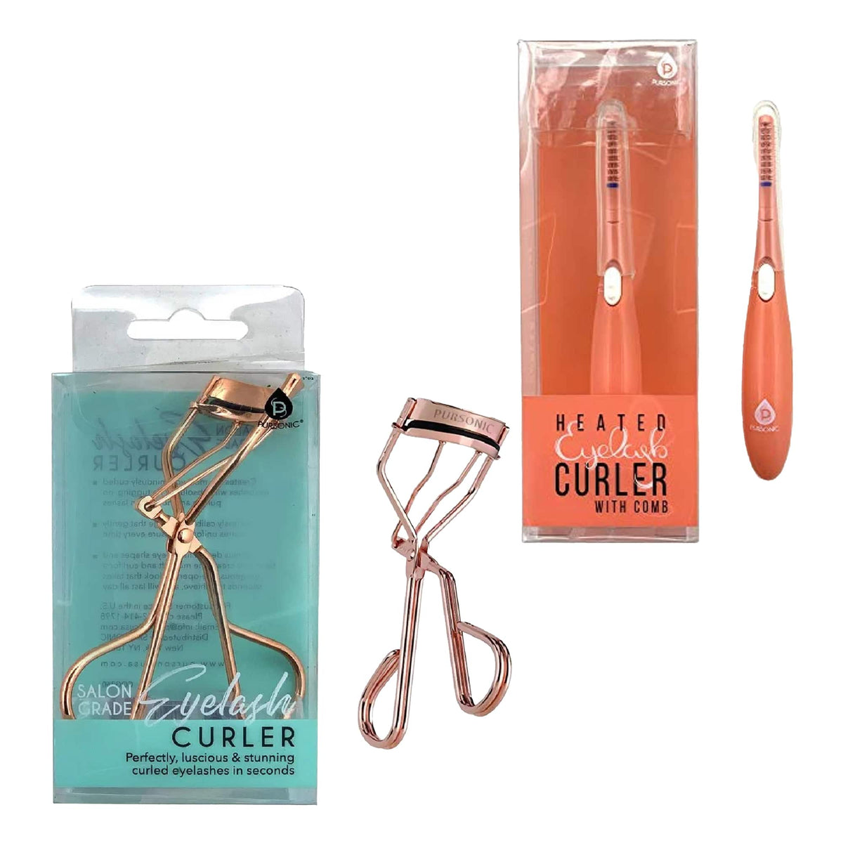 Pursonic - Salon Grade Eyelash Curler & Heated Eyelash Curler With Comb Bundle - Multicolor