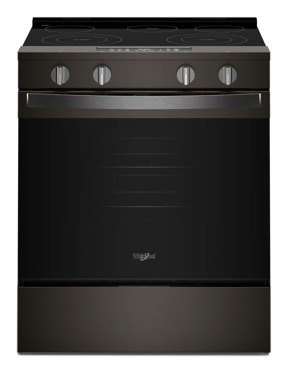 Whirlpool - 30 in. Wide 5 element 5.3 cu. ft. Slide-In Electric Range with No Preheat and Slow Cook Modes - Black-on-Stainless