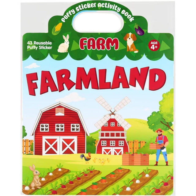 Puffy sticker activity book  
43 Reusable Puffy Sticker  
FARM  
AGE 4+  
FARMLAND
