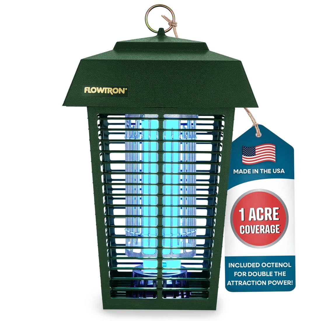 Flowtron - Bug Zapper 1 Acre, 40W Bulb, 5600V Grid, Outdoor Fly & Mosquito Control, USA Made - Green