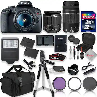 Canon - EOS Rebel T7 DSLR Camera with 18-55mm EF-s f/3.5-5.6 IS II Lens & EF 75-300mm f/4-5.6 III Lens + 32GB High Speed