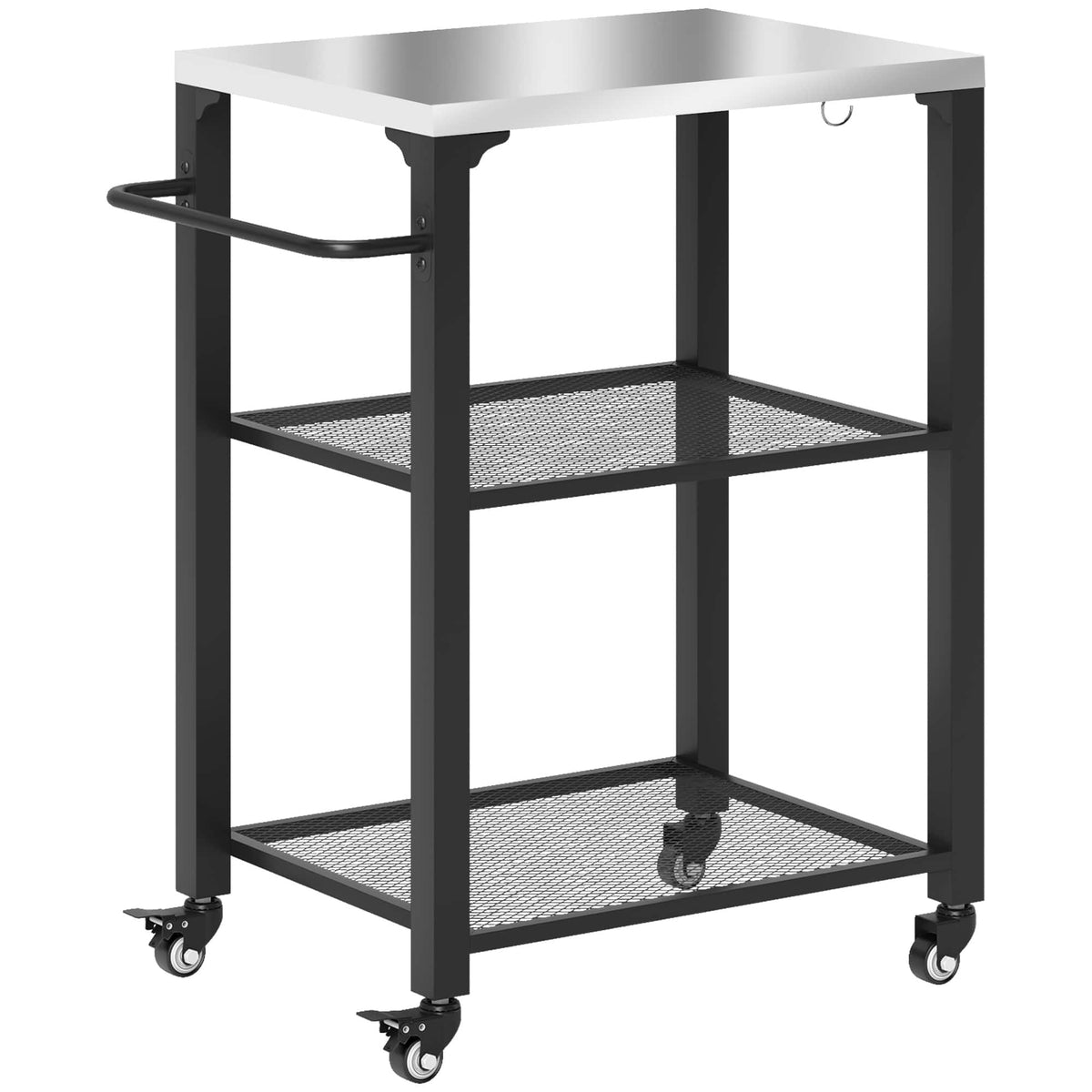 Outsunny - Outdoor Grill Cart with Stainless Steel Tabletop, Movable Pizza Oven Table with Hooks - Silver