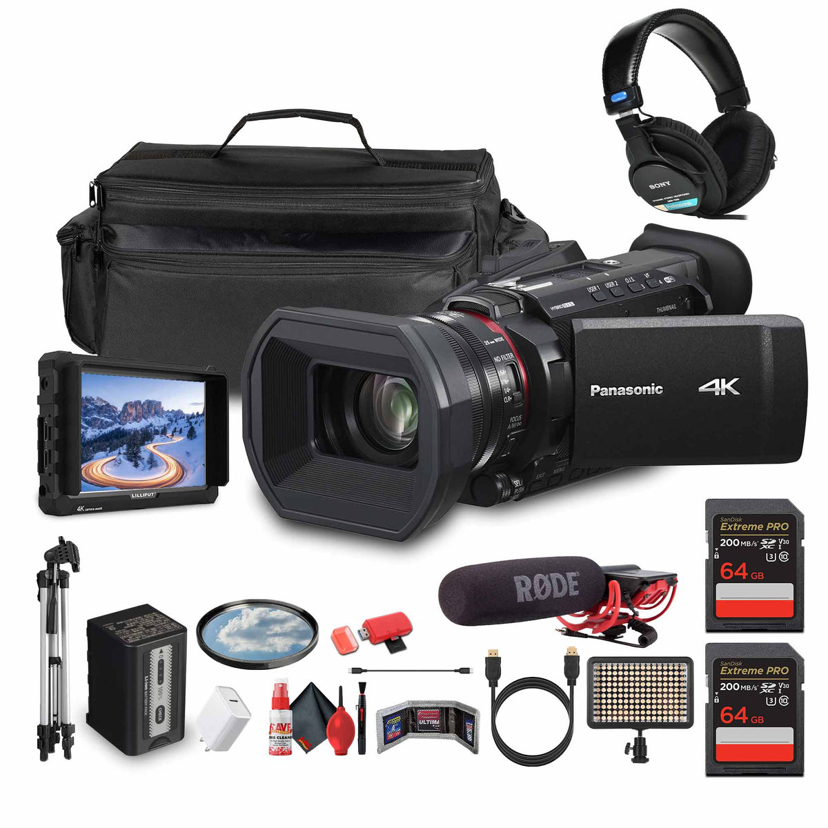 Bundle - Panasonic - HC-X1200 UHD 4K HDMI Lightweight Compact Camcorder with 24x Zoom + Mic - - Pro