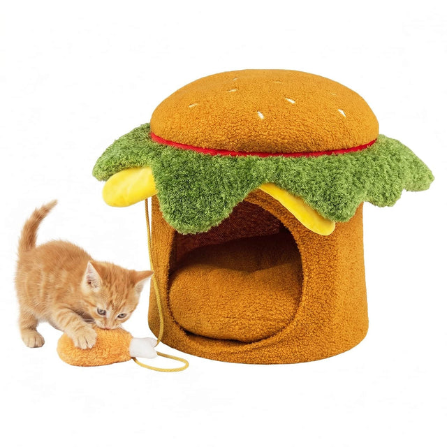 Front. Gymax - Gymax Hamburger Cat Nest w/Perch Chicken Drumstick Toy & Removable Cushion for Cats.