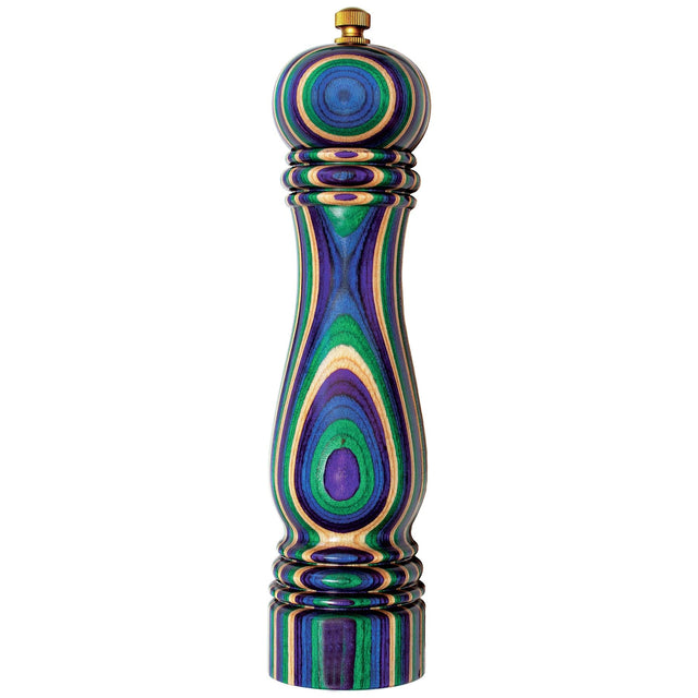 Front. Baltique - Mumbai Collection Refillable Pepper Grinder - Purple, Green, Blue.