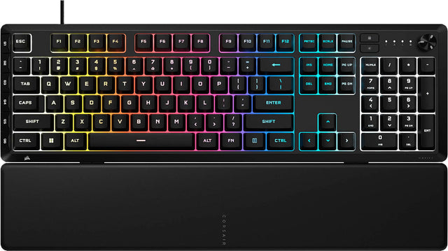 Front. CORSAIR - CORSAIR SKIFF 100 PLUS Gaming Keyboard – 10-Zone RGB – 100% - Rotary Dial - Quiet, Responsive Switches – IP53 - Black.