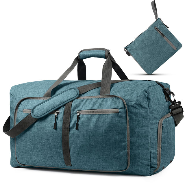 Front. Fosmon - Duffle Bag for Travel, 65L Duffel Bag, Foldable Duffle Bag Travel Bag Gym Bag Weekender Bag With Shoe Compartment, Green - Green.