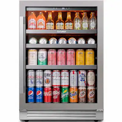 Ca'Lefort - 24 inch Beverage Refrigerator, 180 Cans Built-in Beverage Cooler, 34-54 ℉, 3 Color LED Drink Cooler with Glass Doors