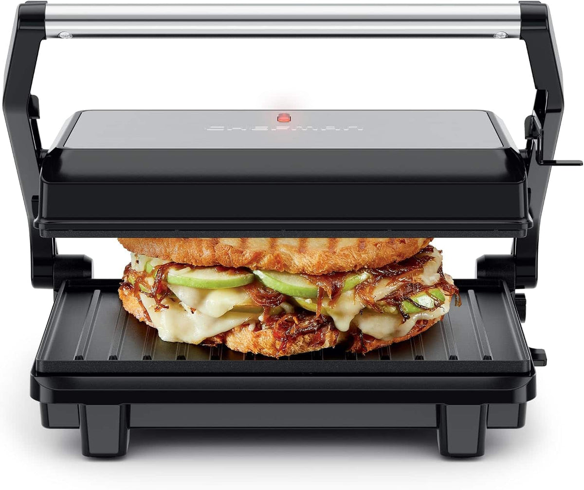 Chefman - Panini Press and Grill, Nonstick Plates with Floating Hinge - Black